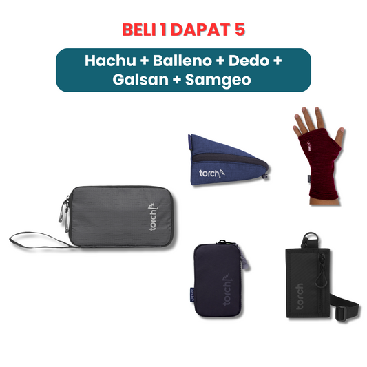 Paket Gajian - Hachu Passport Pouch + Balleno Stationary Pouch + Dedo Half Gloves + Galsan Keychain + Samgeo Card Holder