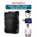 Dalam paket ini kamu akan mendapatkan:  - Ishikari Backpack  - Sillon Foldable Chair  - Seoha Toileteries  - Gabardina Raincoat