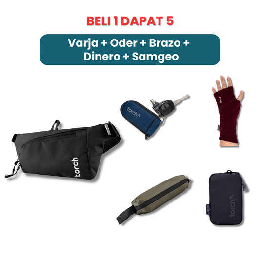 Paket Gajian - Varja Waist Bag + Keychain Oder + Brazo Half Gloves + Dinero Money Belt + Samgeo Card Holder