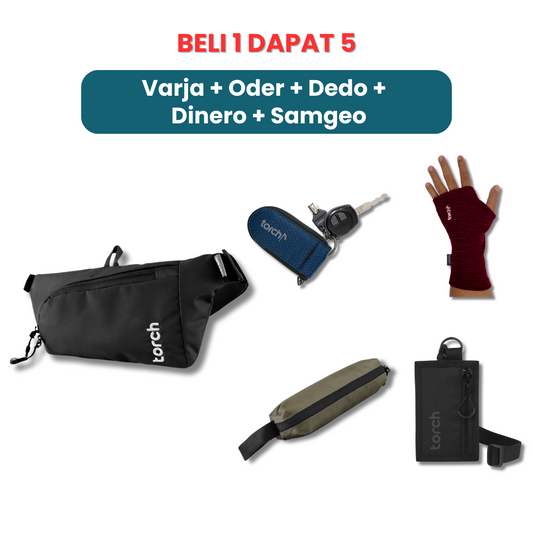 Paket Gajian - Varja Waist Bag + Keychain Oder + Dedo Half Gloves + Dinero Money Belt + Galsan Keychain