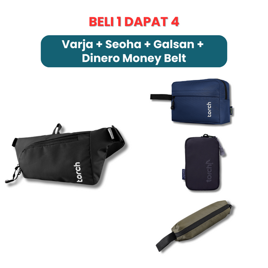 Paket Gajian - Varja Waist Bag + Seoha Toilteries + Galsan Keychain + Dinero Money Belt