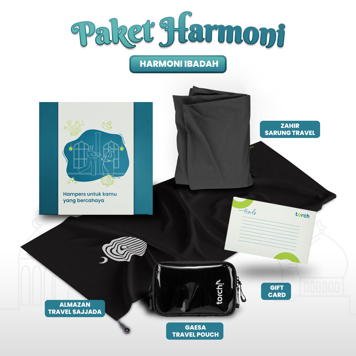 Paket Hampers Harmoni Ibadah - Almazan Sajjada + Gaesa Hanging Wallet + Zahir Sarung Polos