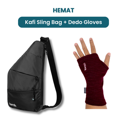 Dalam paket ini kamu akan mendapatkan:  - Kafi Sling Bag  - Dedo Half Gloves