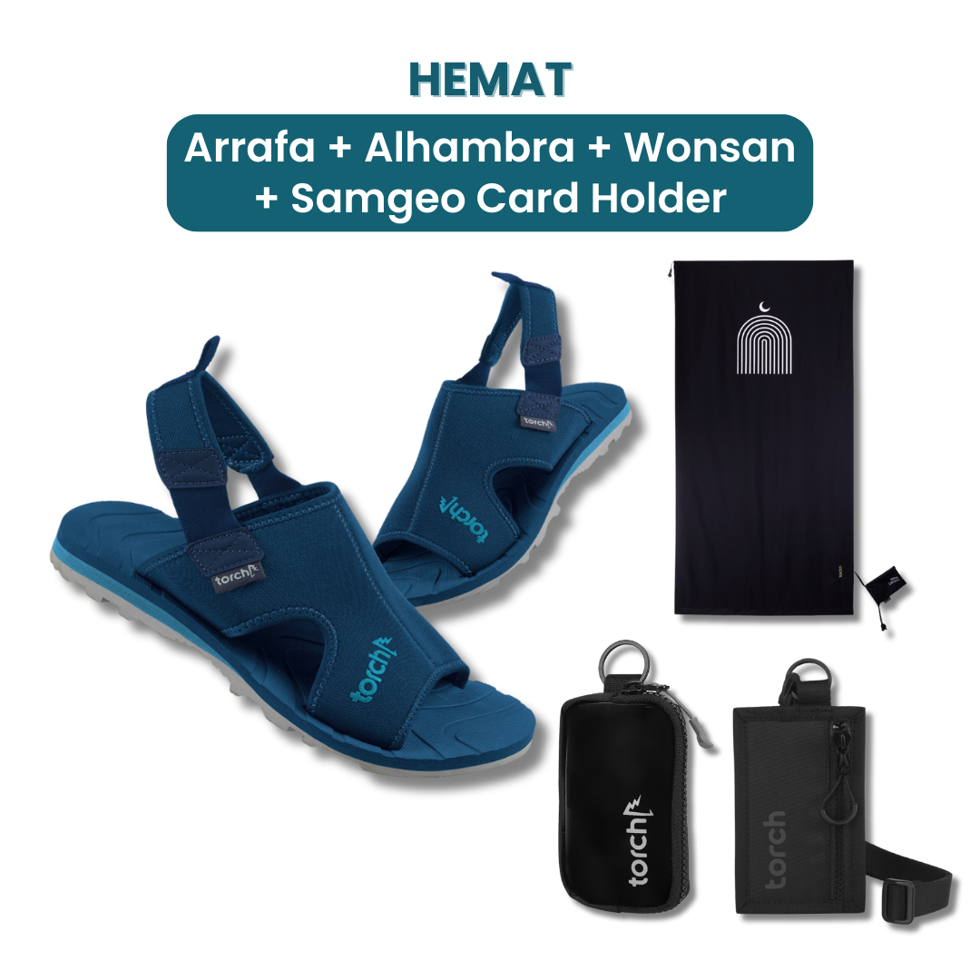 ﻿Dalam paket ini akan mendapatkan : - Arrafa Sandal   - Alhambra Sajjada  - Wonsan Keychain  - Samgeo Card Holder