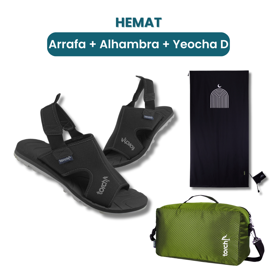 Dalam paket ini akan mendapatkan :  - Arrafa Sandal   - Alhambra Sajjada  - Yeocha D Shoe Mesh Pack
