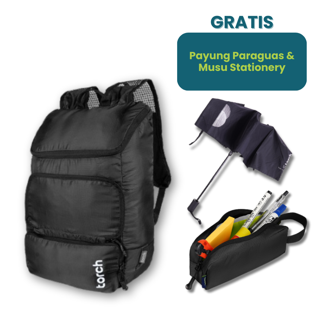 Hemat - Rampak Foldable Backpack + Payung & Stationery