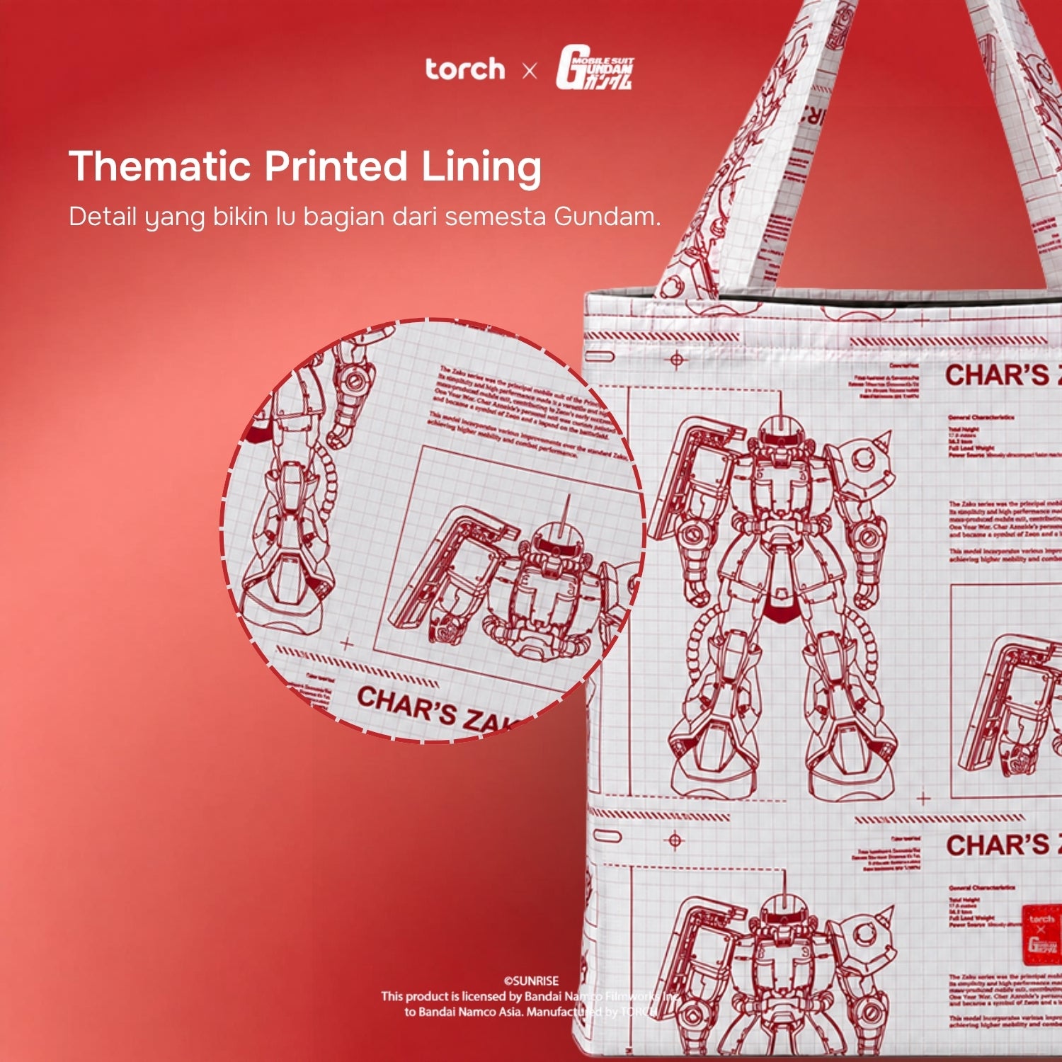 Rion Foldable Totebag Char's Zaku (Include Sticker Gundam)
