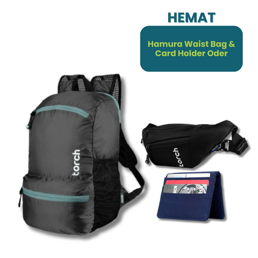 Hemat - Tata Foldable Backpack + Hamura Waist Bag & Card Holder