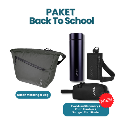 Paket Back To School - Nasan Messenger Bag Gratis Evo Musu Stationery + Farra Tumbler + Samgeo Card Holder