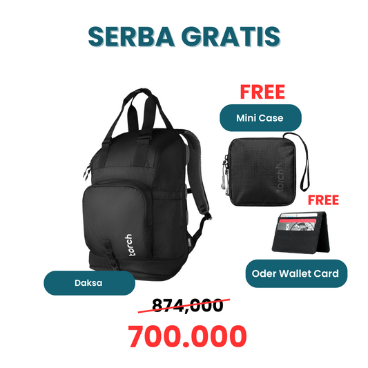 Paket Serba Gratis - Daksa Backpack Gratis Mini Case dan Oder Wallet Card