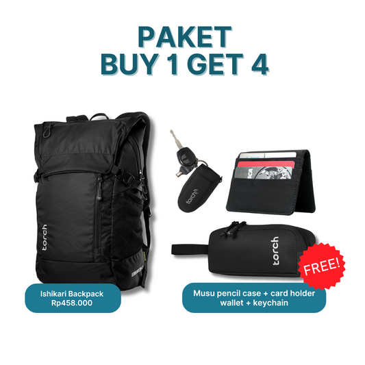 Paket Buy 1 Get 4 - Ishikari Backpack + Musu Stationery + Card Holder Wallet + Keychain