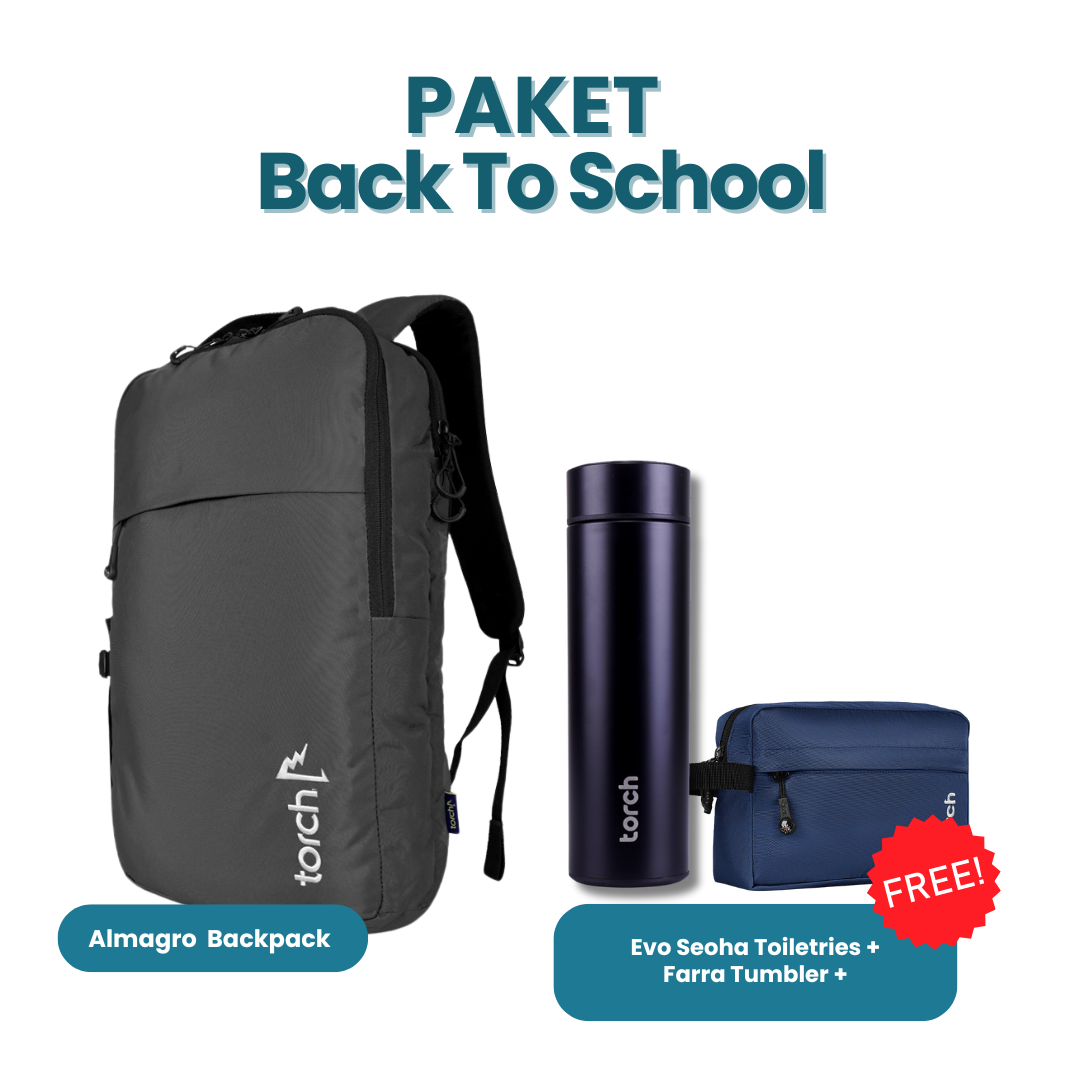 Paket Back To School - Almagro Backpack Gratis Evo Seoha Toiletries + Farra Tumbler