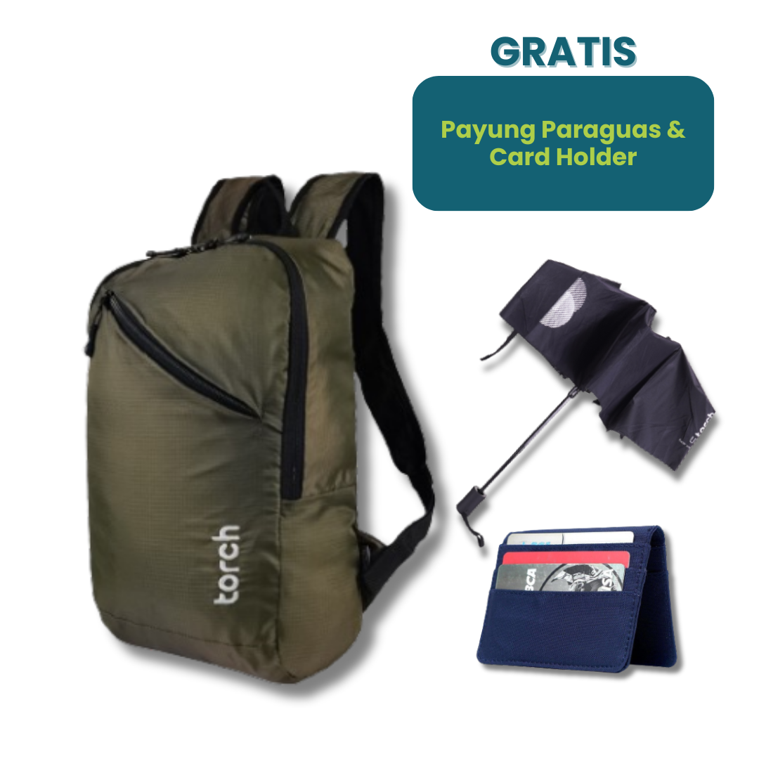 Hemat - Orde Foldable Backpack + Payung & Card Holder